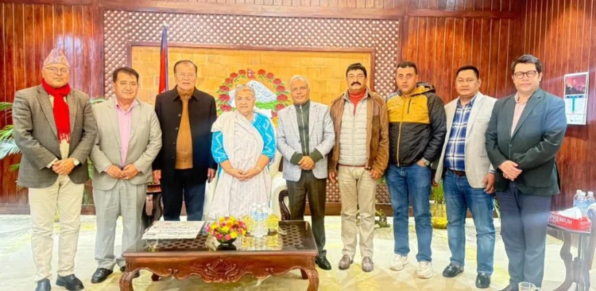 Supporters of Congress’s Special General Convention meet Prime Minister Karki.