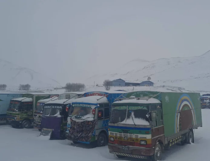 Containers Stranded in Lo Manthang After Heavy Snowfall